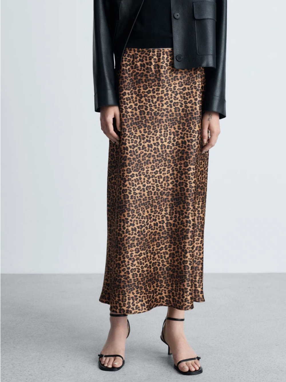 MANGO Leopard Print Satin  Skirt